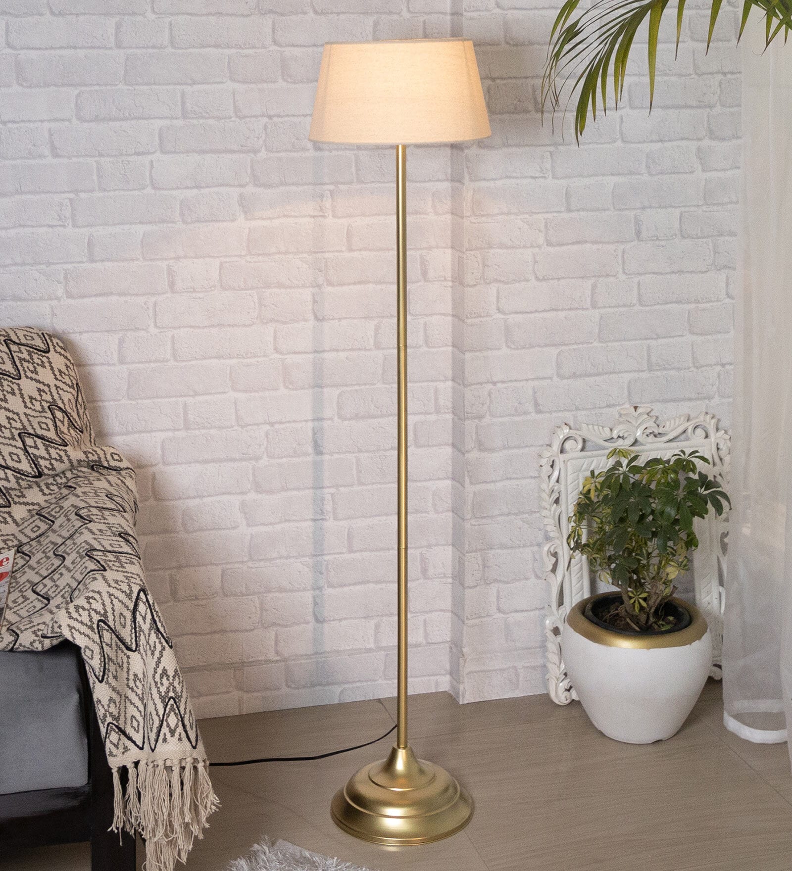 Jumilla Khaki Cotton Shade Club Floor Lamp With Metal Base