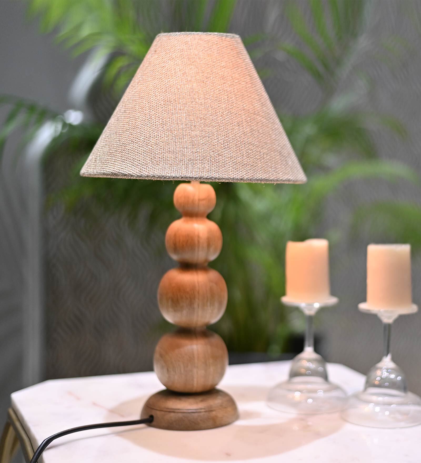 Khaki Jute Shade Table Lamp With Light Brown Base