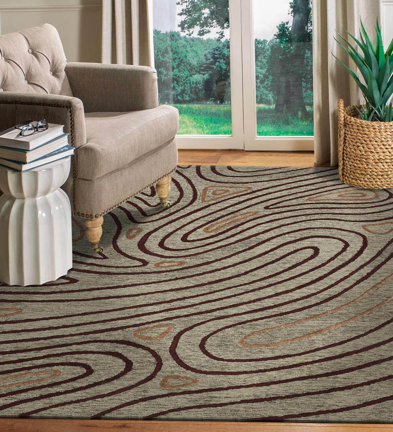 Khaki Abstract Blended Wool 6 ft x 9 ft Hand Tufted Carpet