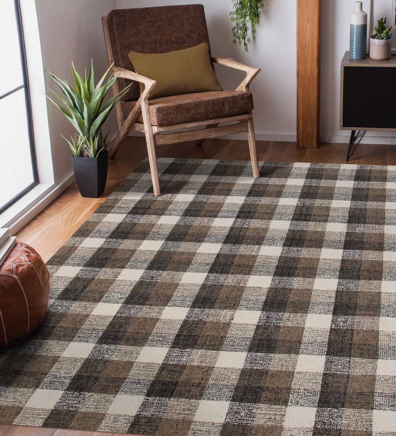 Brown Geometric Wool 8 ft x 10 ft Hand Tufted Carpet