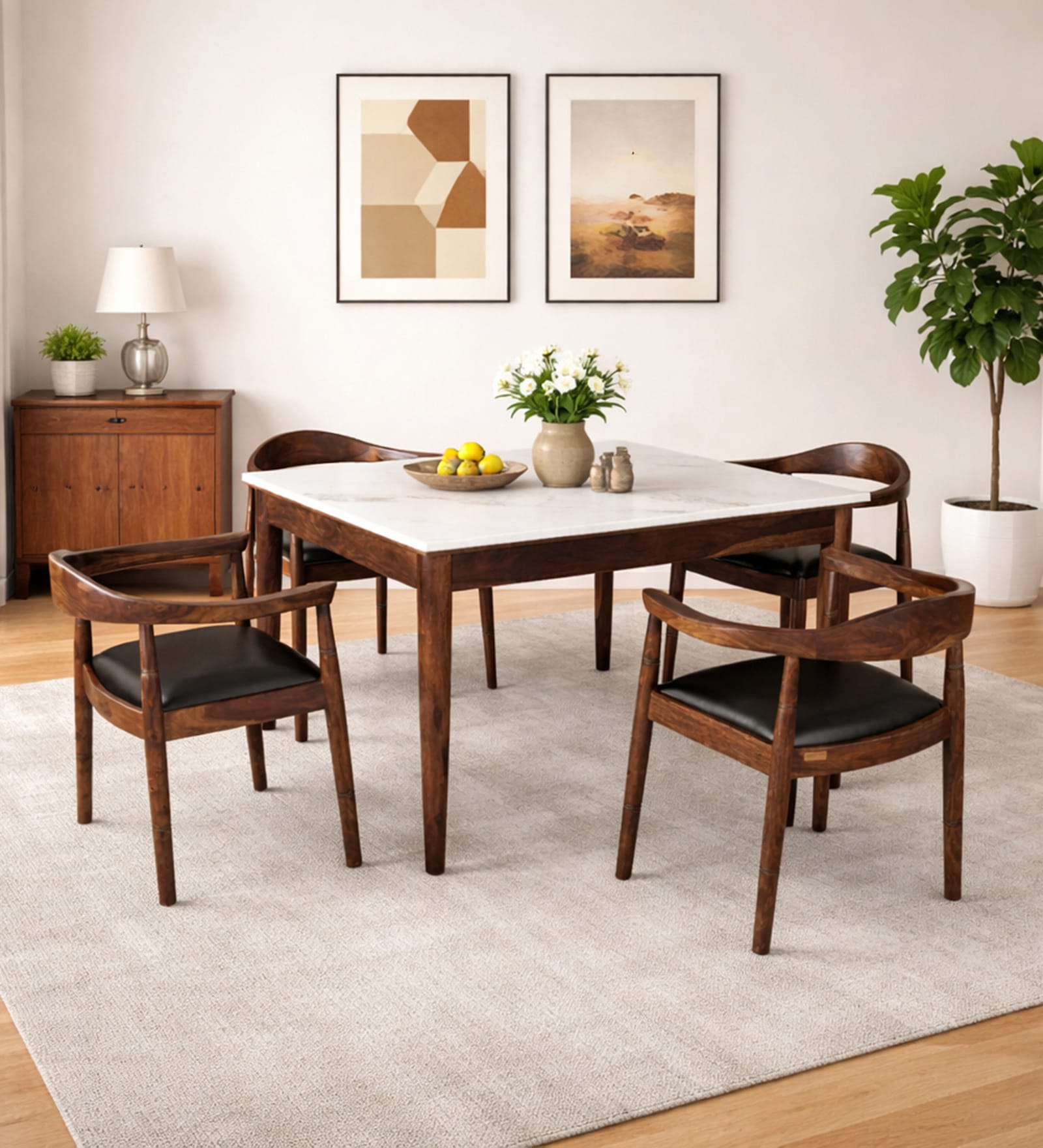 Kharkov Sheesham Wood 4 Seater Dining Set In Provincial Teak Finish