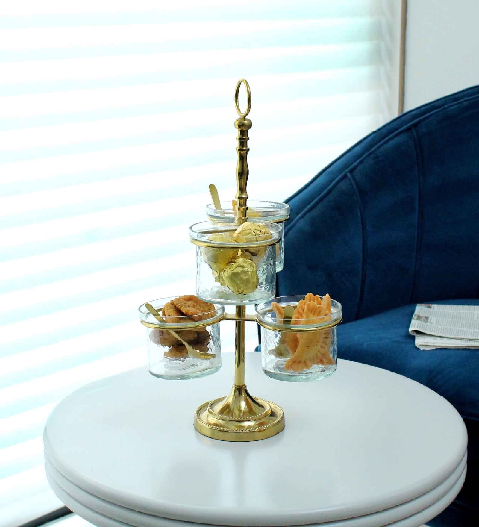 Khatirdari 2 Tier 200ml Golden Brass & Glass Condiment Set