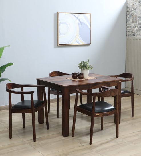 Kharkov 4 Seater Dining Set In Black Leatherette & Provincial Teak