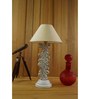 Beige Poly Cotton Shade Table Lamp with White Base