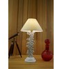 Beige Poly Cotton Shade Table Lamp with White Base