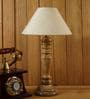 Beige Fabric Shade Table Lamp with Wood Base