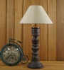 Beige Poly Cotton Shade Table Lamp with Grey Base