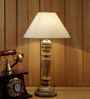 Beige Fabric Shade Table Lamp with Wood Base