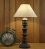 Beige Poly Cotton Shade Table Lamp with Grey Base
