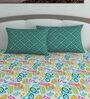 Multicolor Abstract 144 TC Cotton King Sized Bed Sheets with 2 Pillow Covers