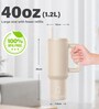 Khaki 1200ml Stainless Steel Double Insulated Leak Proof Coffee Tumbler with Lid & Straw