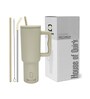 Khaki 1200ml Stainless Steel Double Insulated Leak Proof Coffee Tumbler with Lid & Straw