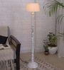 Khaki Cotton Shade Floor Lamp With Wooden Base