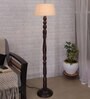 Khaki Cotton Shade Floor Lamp With Wooden Base