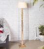 Khaki Cotton Shade Floor Lamp With Wooden Base