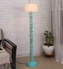 Khaki Cotton Shade Club Floor Lamp With Wood Base
