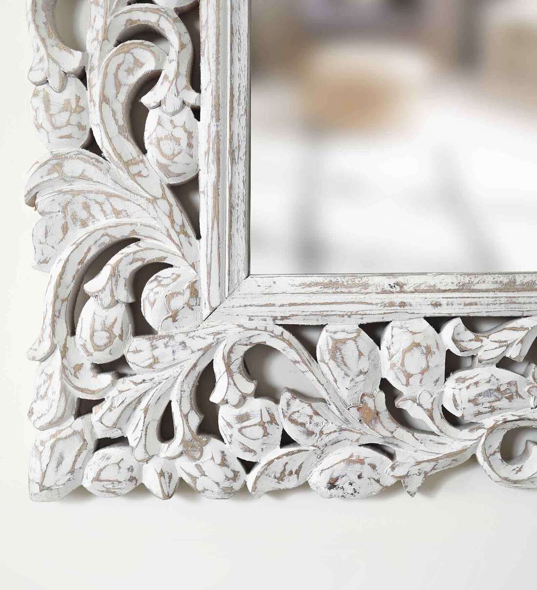 Buy Kia Mango Wood Frame Wall Mirror In White Distressed Online ...