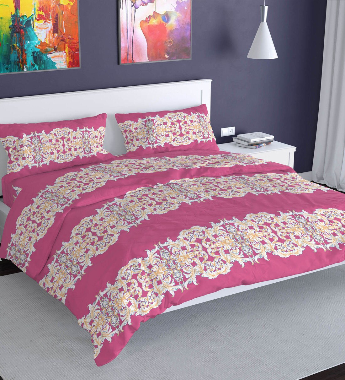 Buy Kiara Polycotton 144TC Double Bedsheet With 2 Pillow Covers By ...