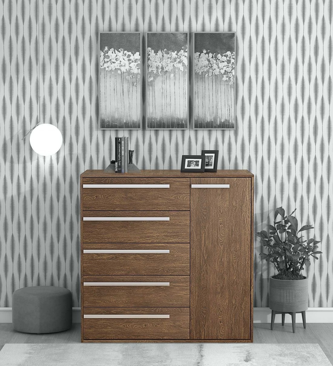 Buy Kiku Chest of 5 Drawers in Brown Finish Mintwud by Pepperfry