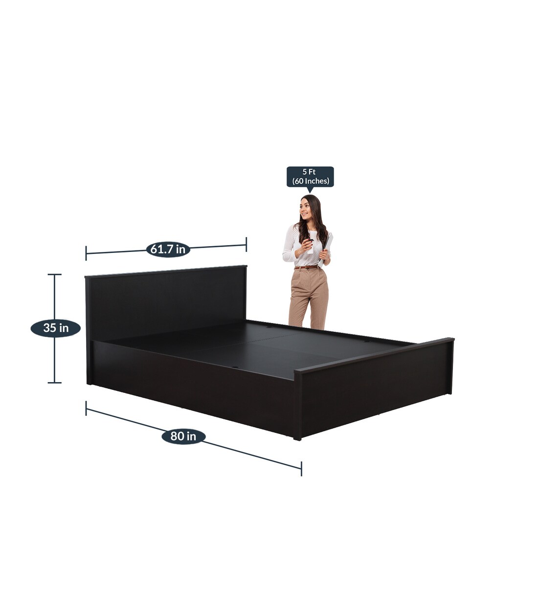 Buy Kireina Queen Size Bed With Storage In Brown Finish By Mintwud
