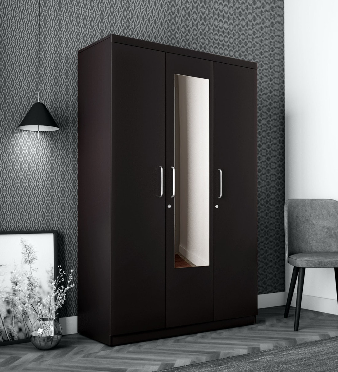 Buy Kireina 3 Door Wardrobe in Wenge Finish with Mirror at 12 OFF by