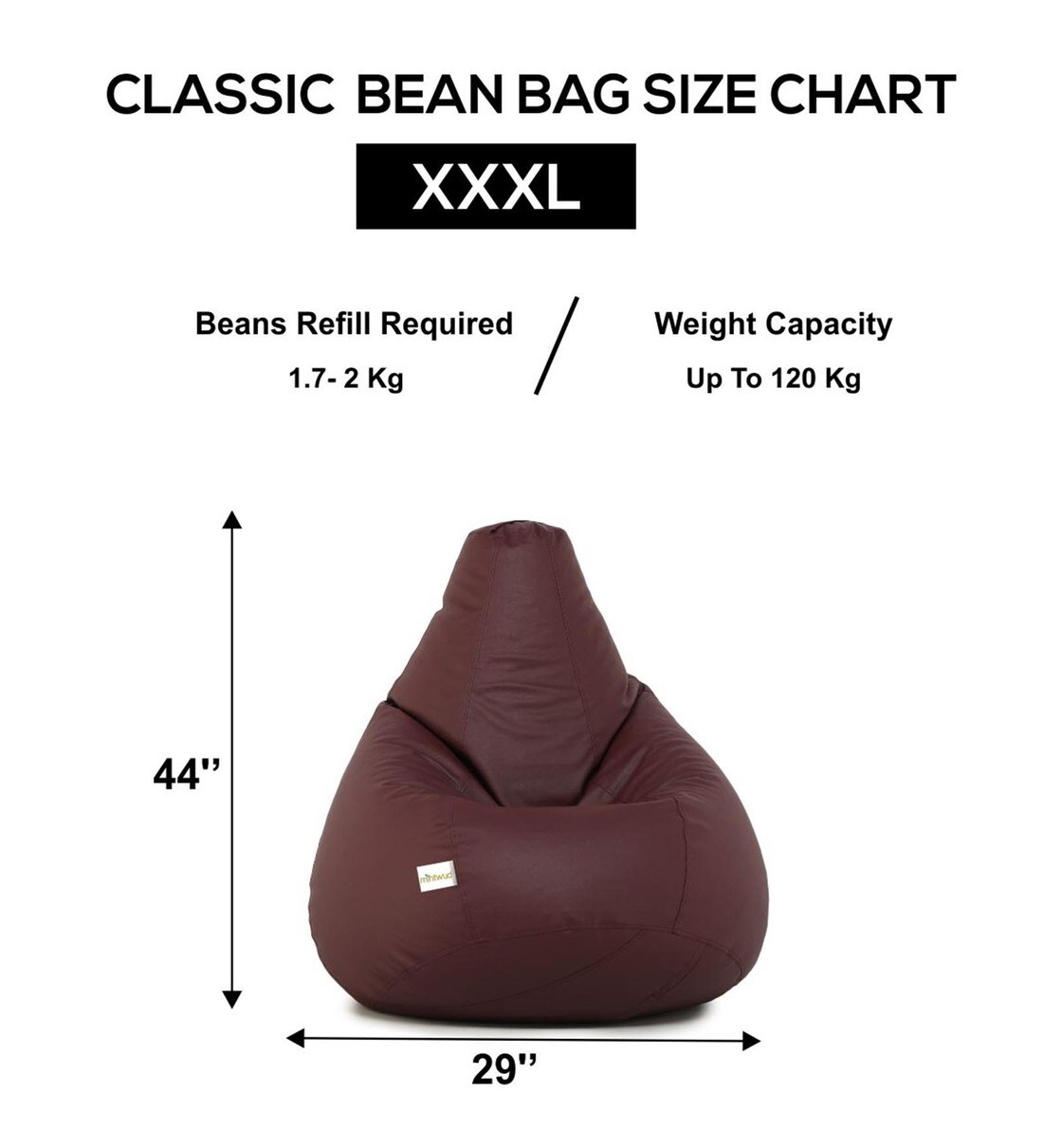 Buy Kitaro Xxxl Bean Bag With Beans In Maroon Colour By Mintwud Online