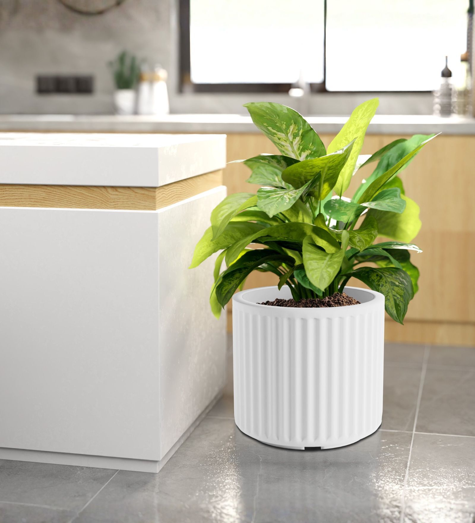 KIA RD White 12 Inch German Polymer Round Plant Container