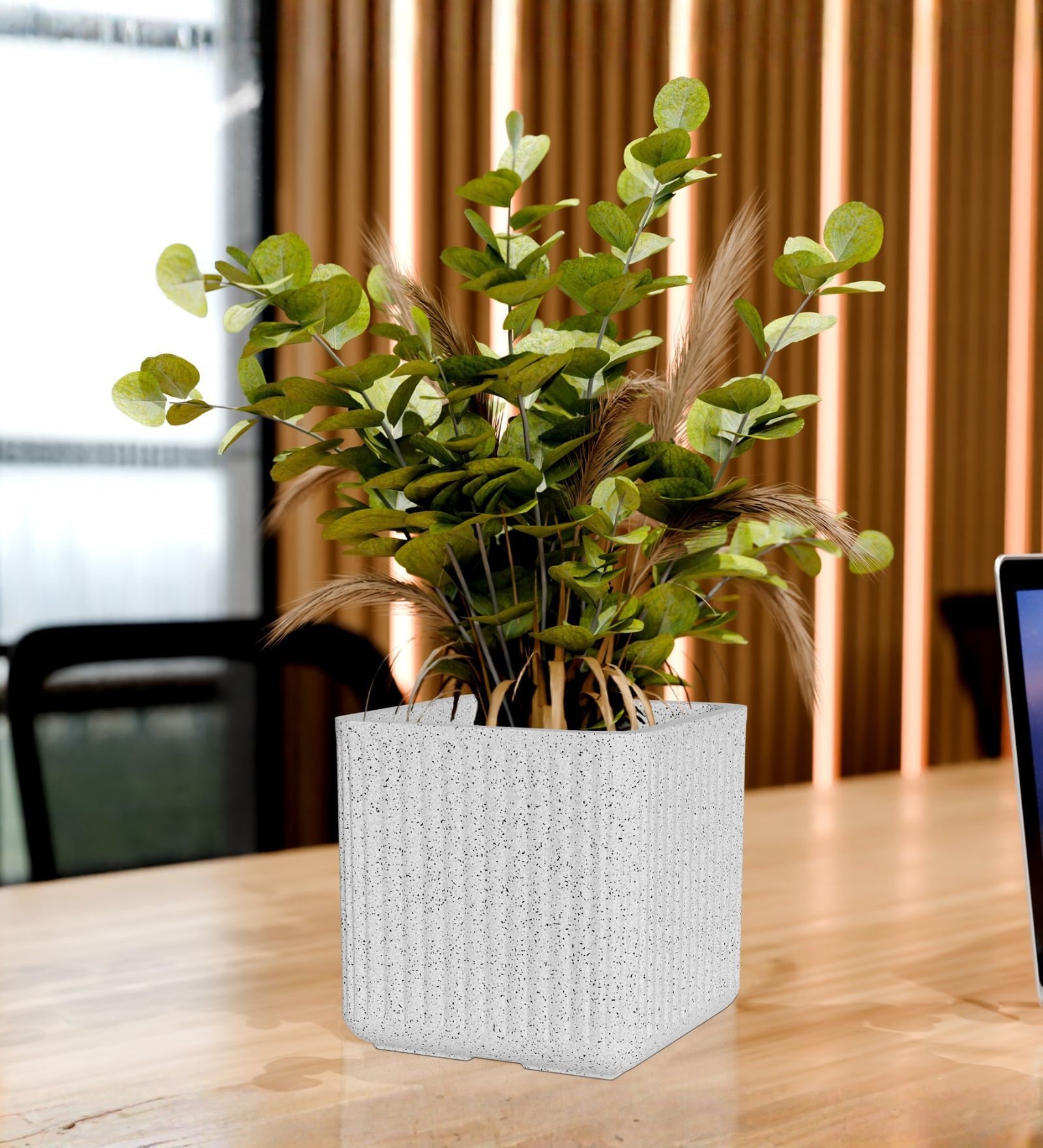 KIA SQ Marble White 8 Inch German Polymer Round Plant Container