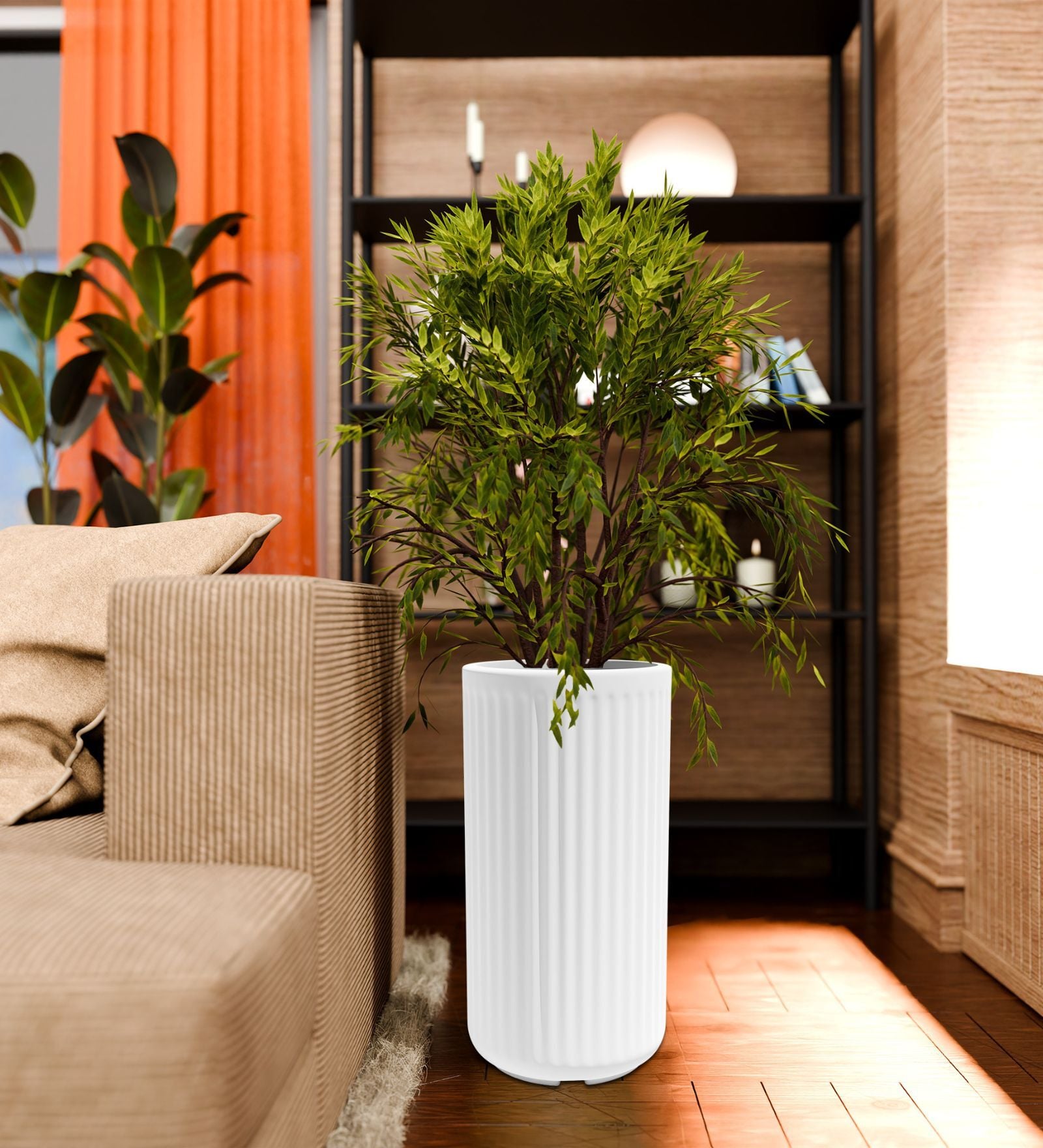 KIA TALL White 24 Inch German Polymer Round Plant Container