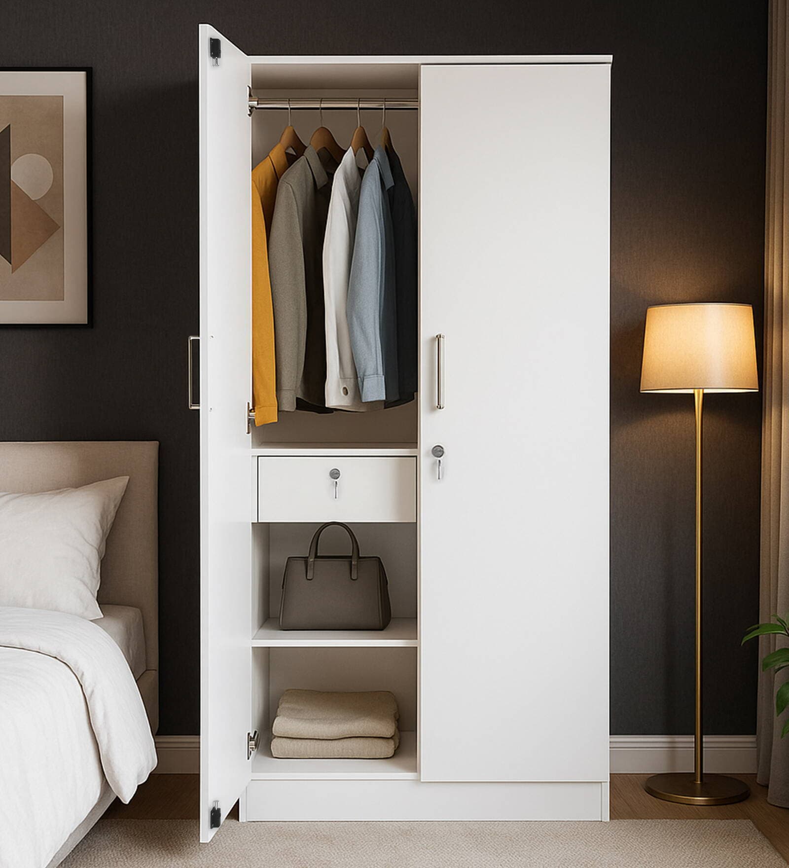 Kibo 2 Door Wardrobe In Off White Finish With Drawer