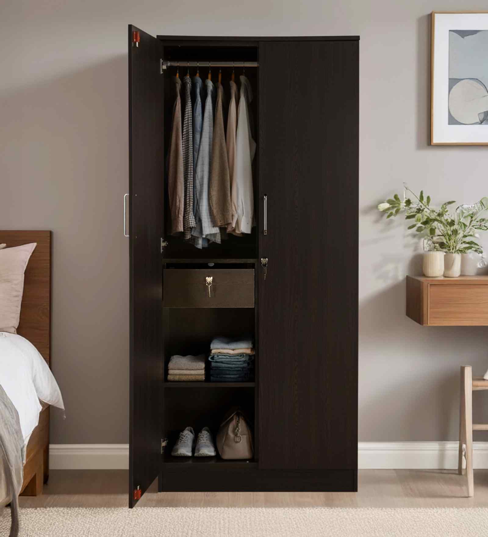 Kibo 2 Door Wardrobe In Wenge Finish With Drawer