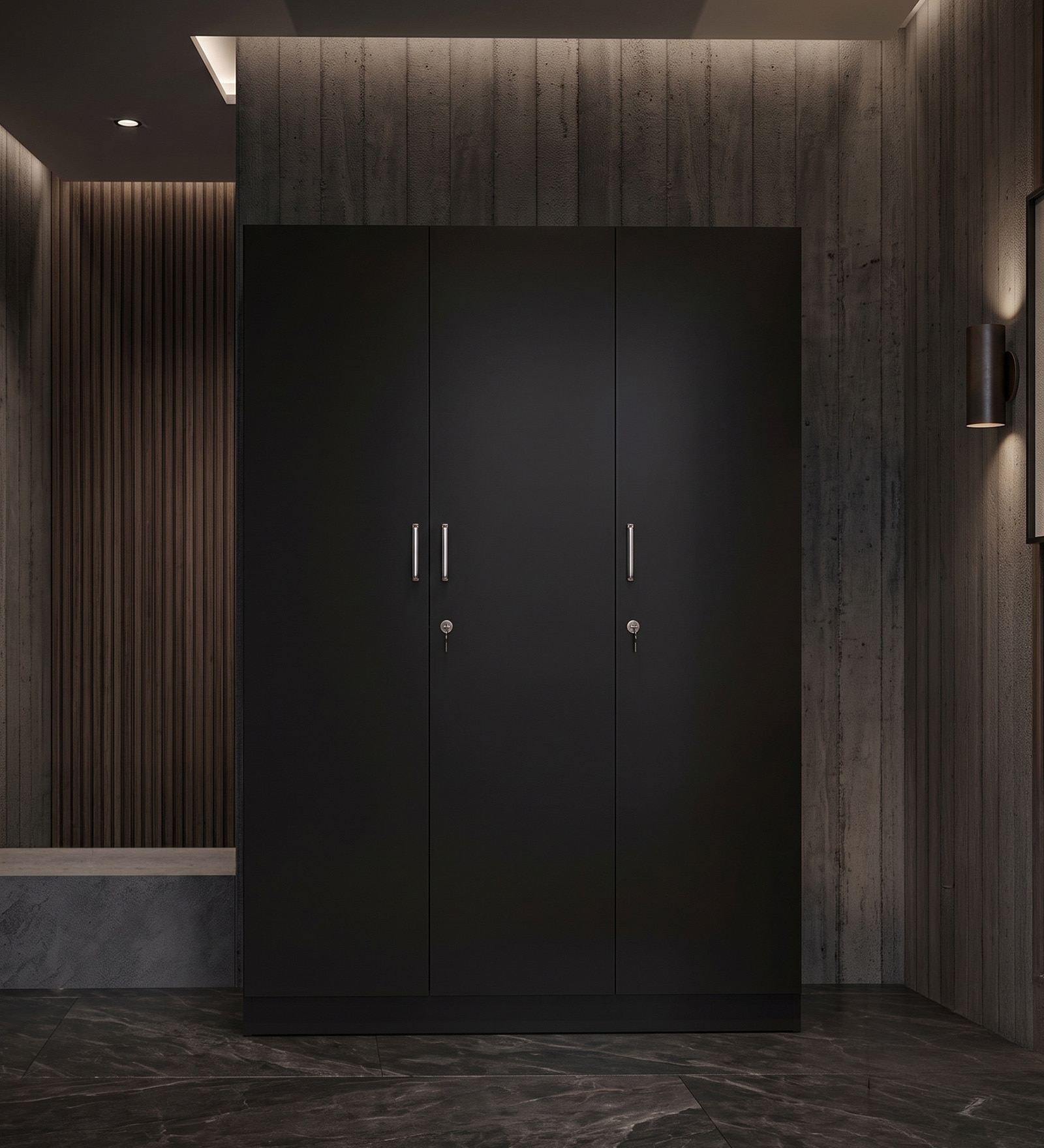 Kibo 3 Door Wardrobe In Wenge Finish With Adjustable Shelves