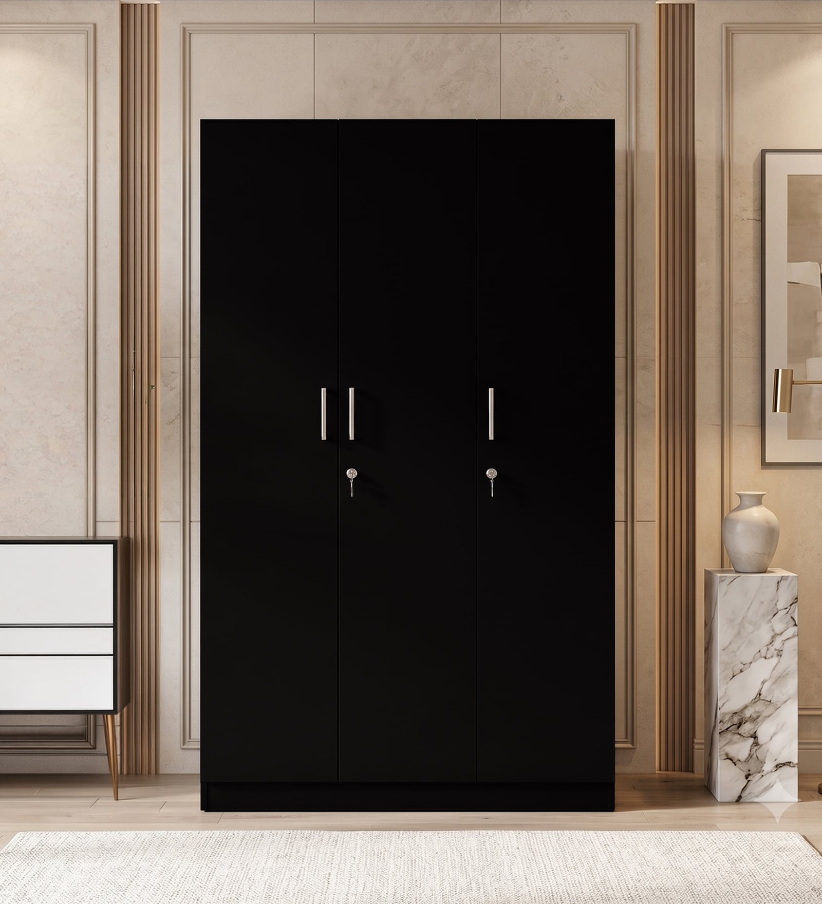 Kibo 3 Door Wardrobe In Wenge Finish With Adjustable Shelves