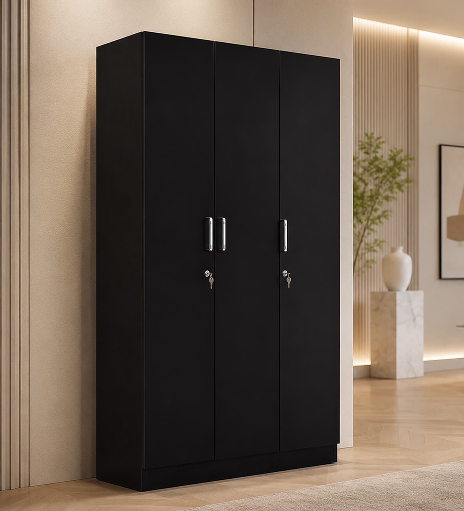 Kibo 3 Door Wardrobe In Wenge Finish With Drawer & Adjustable Shelves