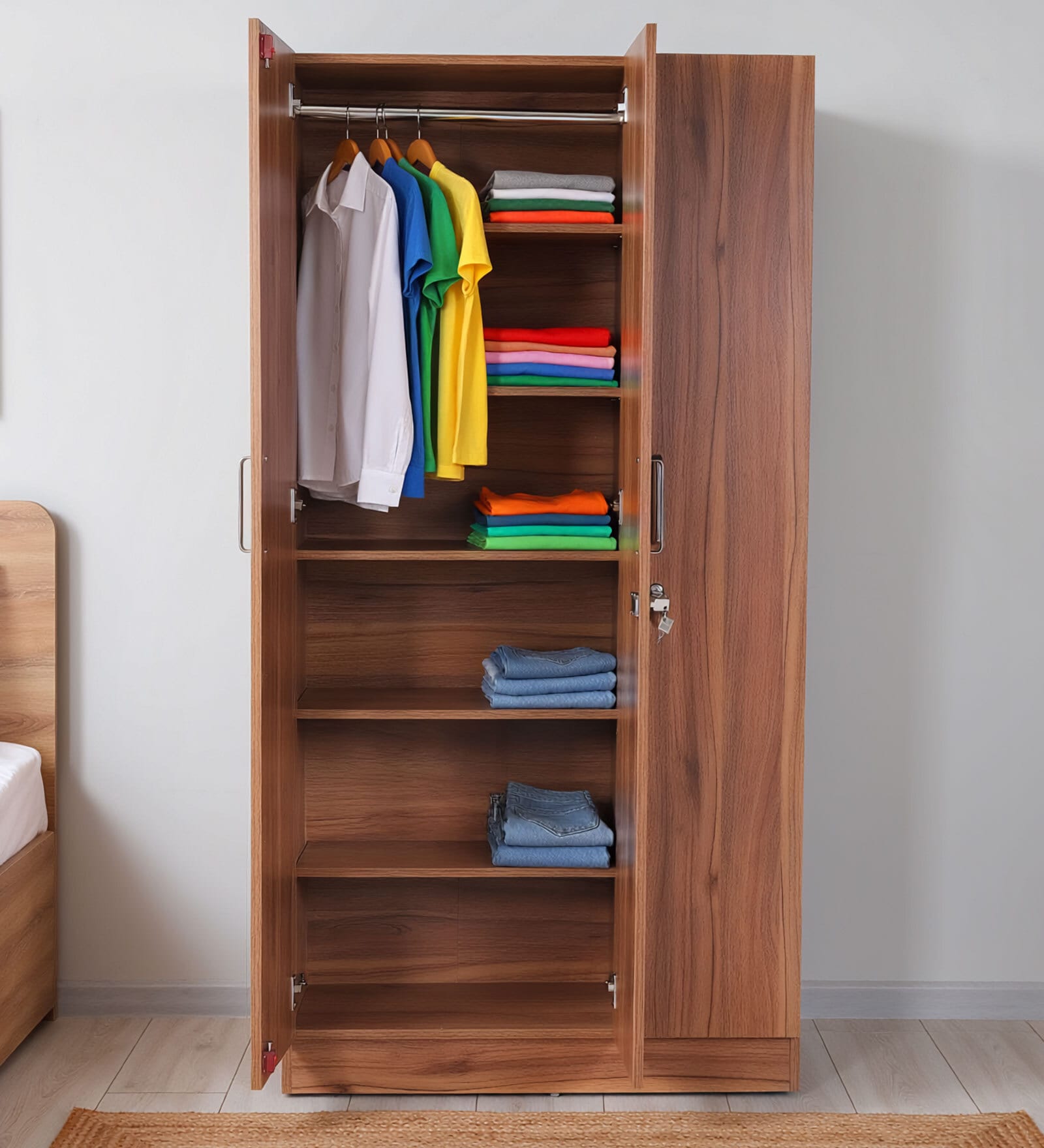 Kibo 3 Door Wardrobe With Adjustable Shelf In Lyon Walnut Finish