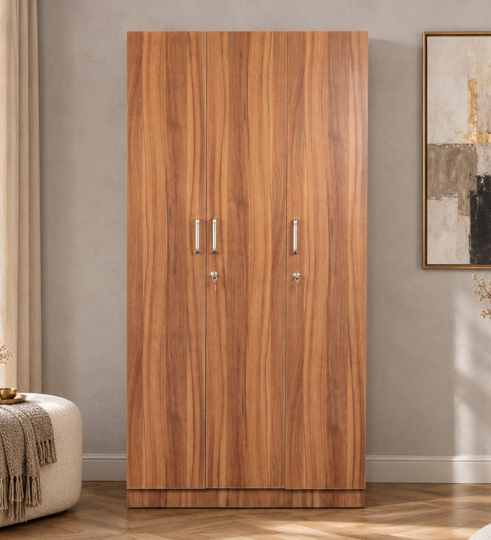Kibo 3 Door Wardrobe With Adjustable Shelf In Lyon Walnut Finish