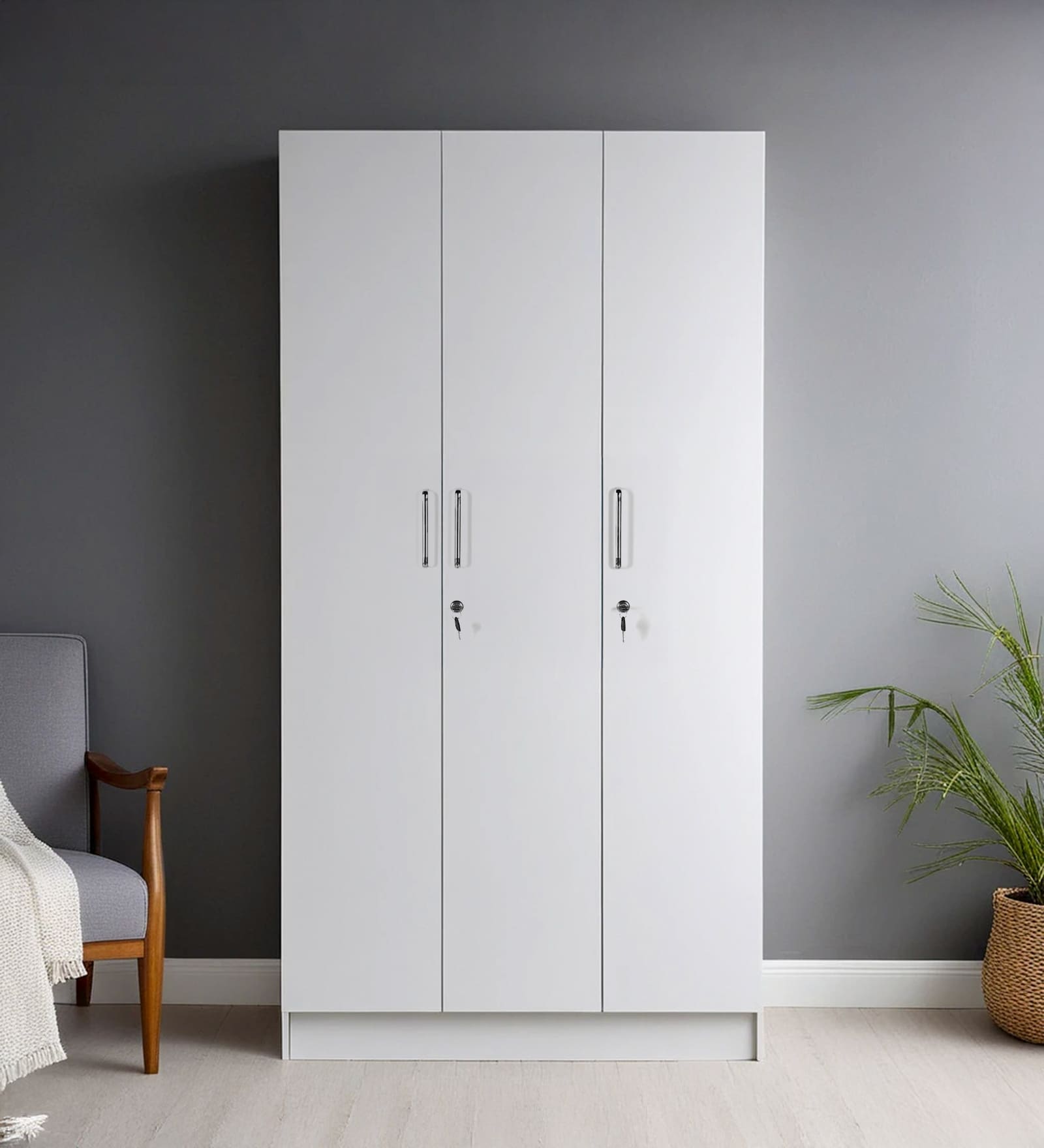 Kibo 3 Door Wardrobe With Adjustable Shelf In Off White Finish