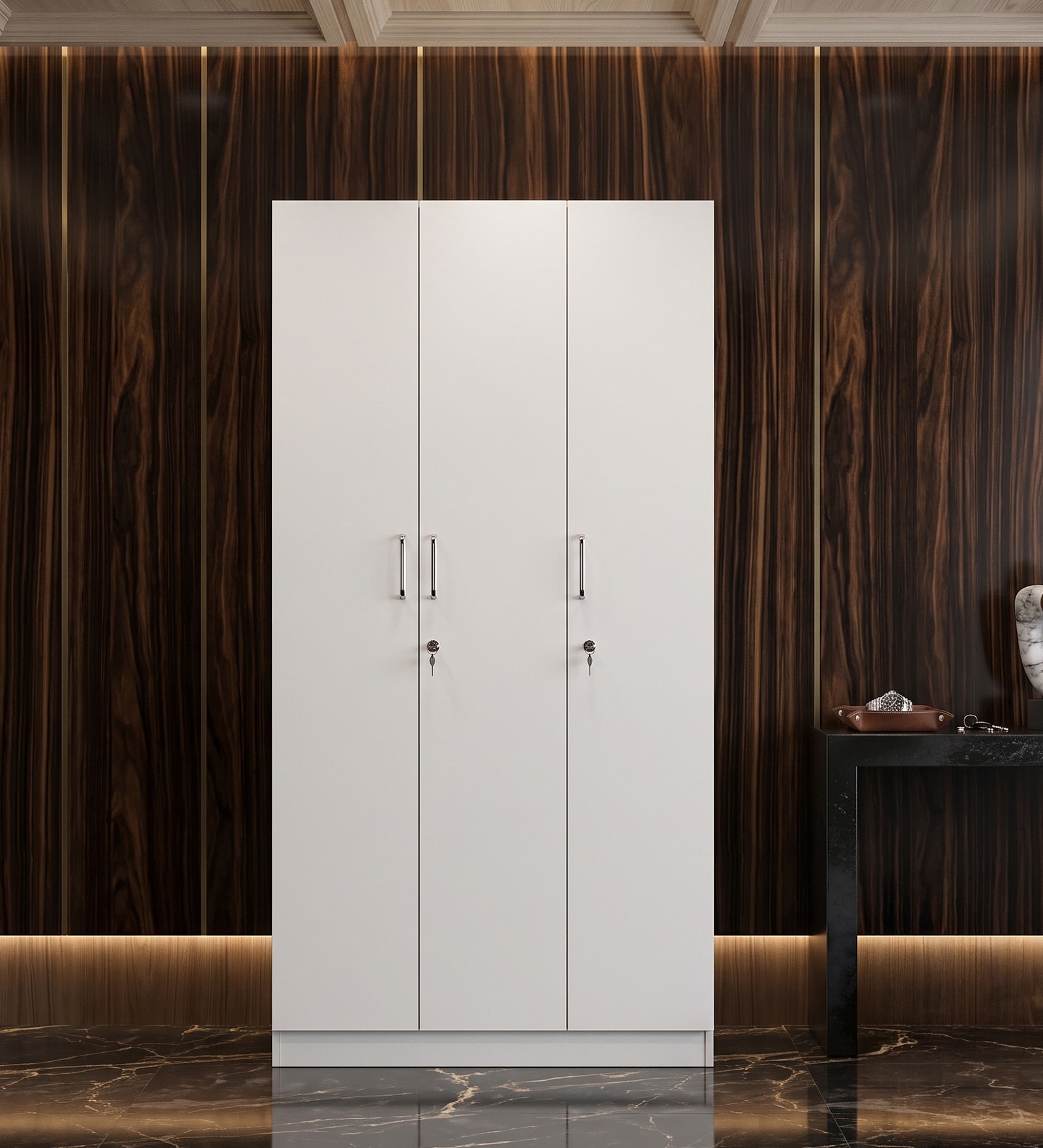 Kibo 3 Door Wardrobe With Adjustable Shelf In Off White Finish