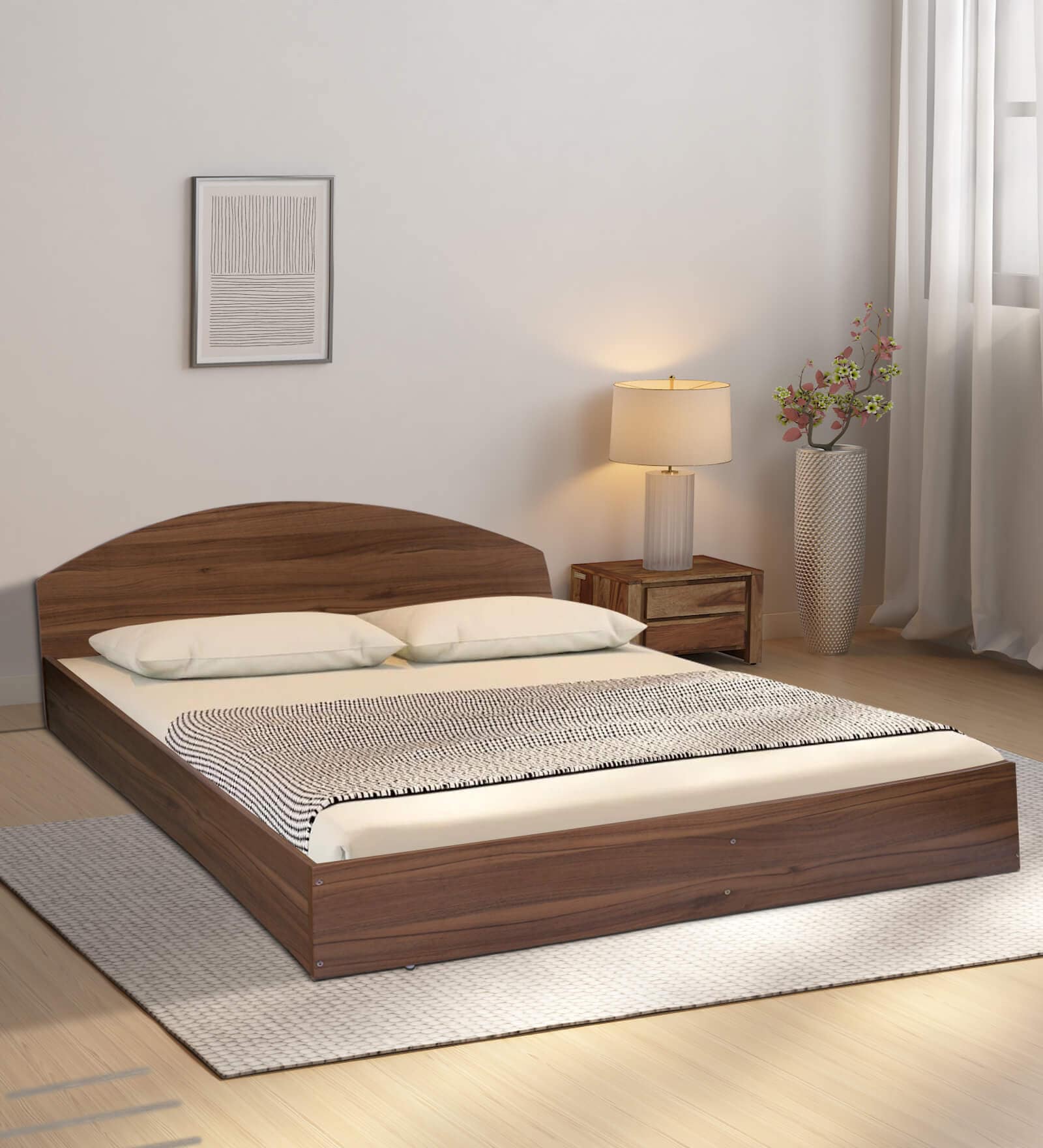 Kibo Queen Size Bed In Lyon Walnut Finish With Box Storage