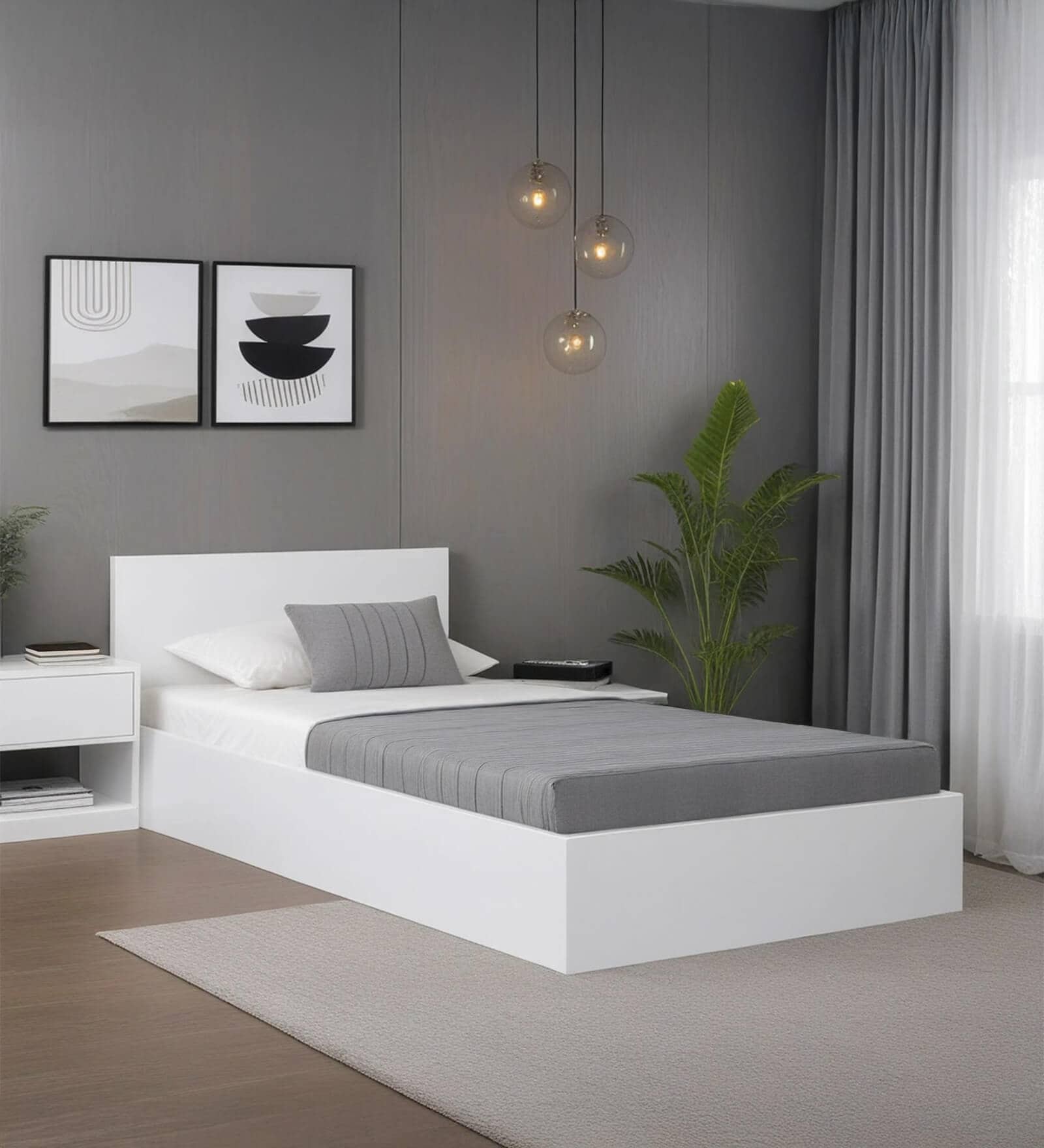 Kibo Single Bed In Off White Finish With Box Storage