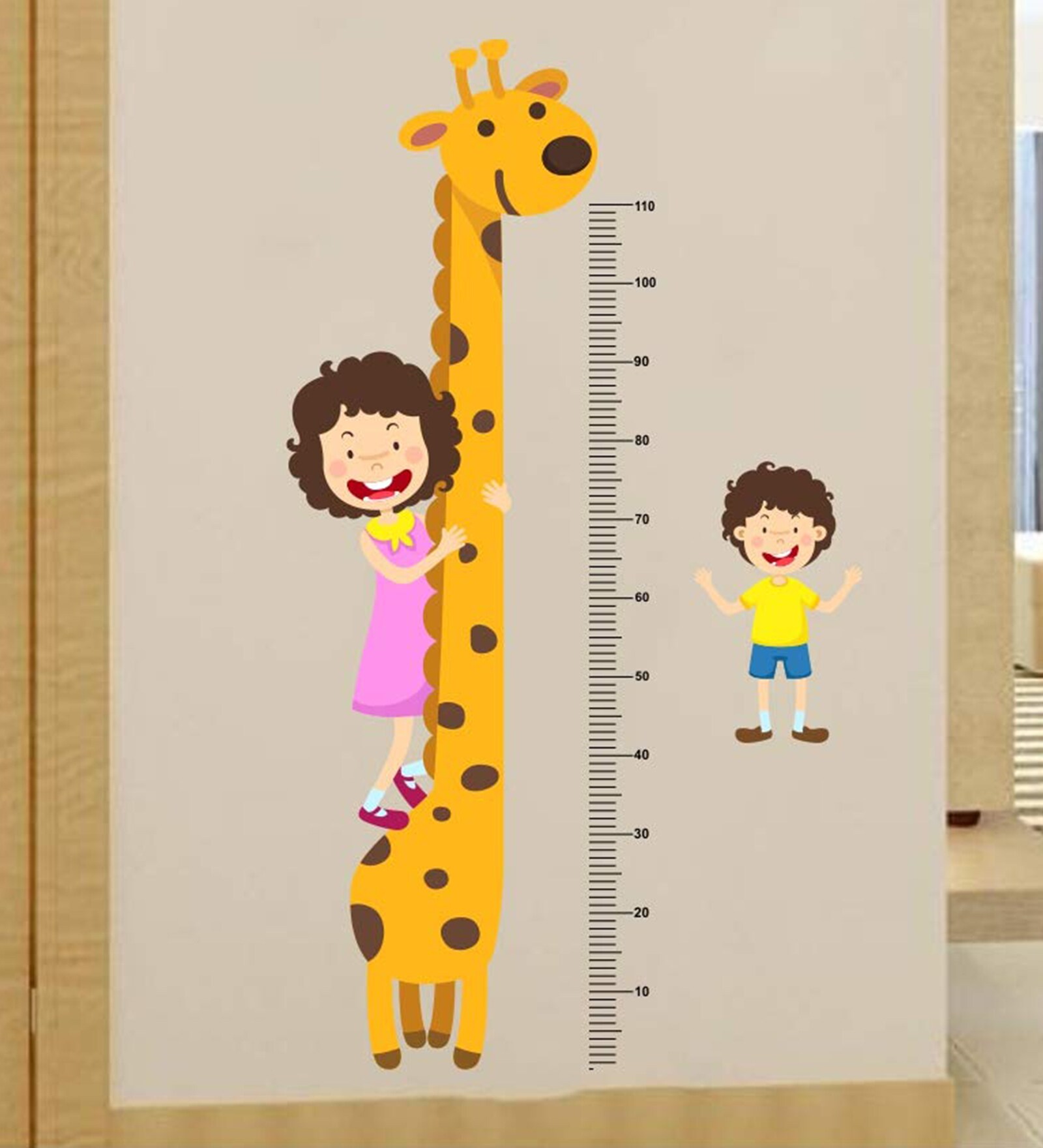 Kids and Giraffe Height Chart in Multicolour
