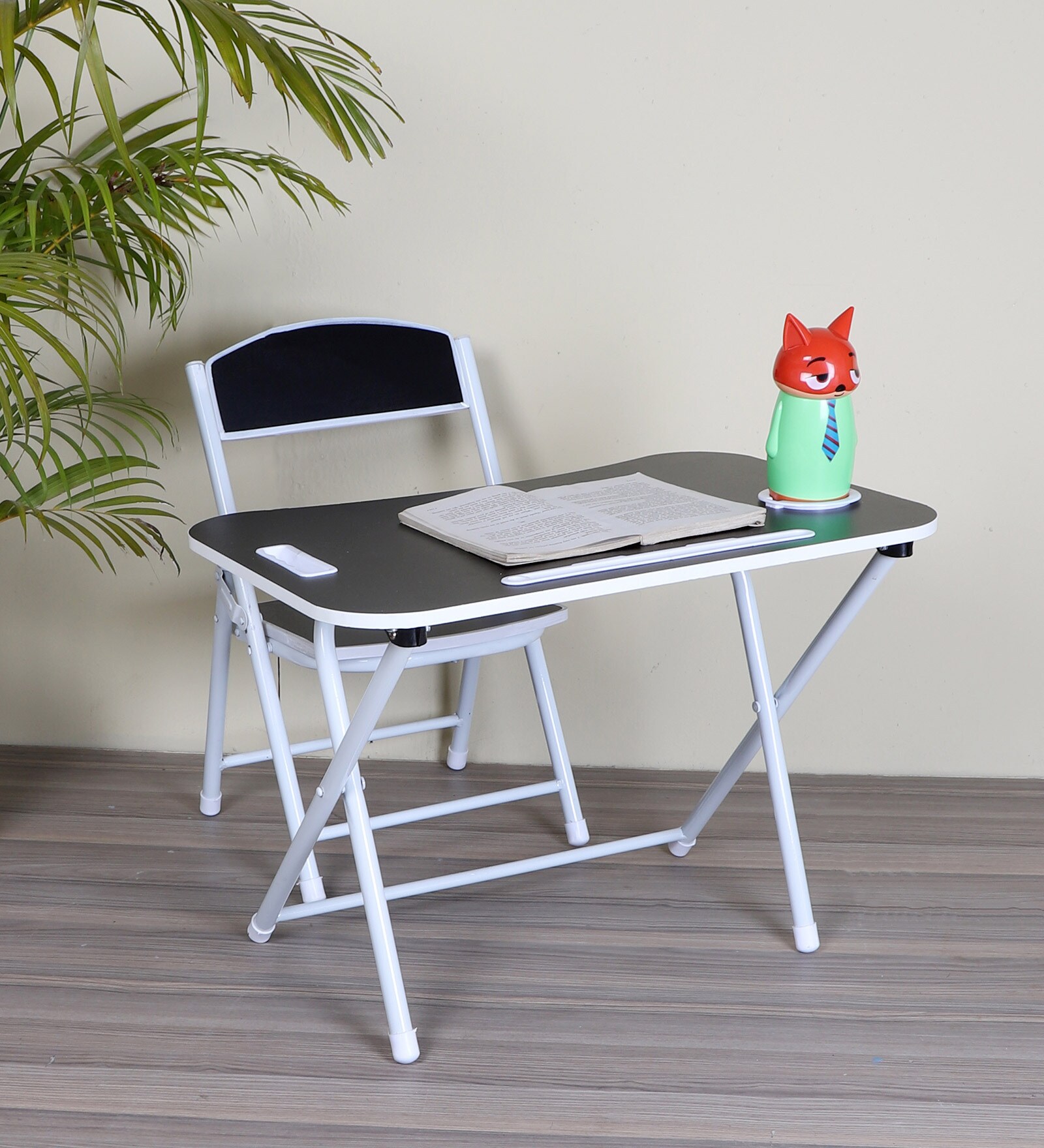 Kids Metal Activity Table in Black Colour With Chair