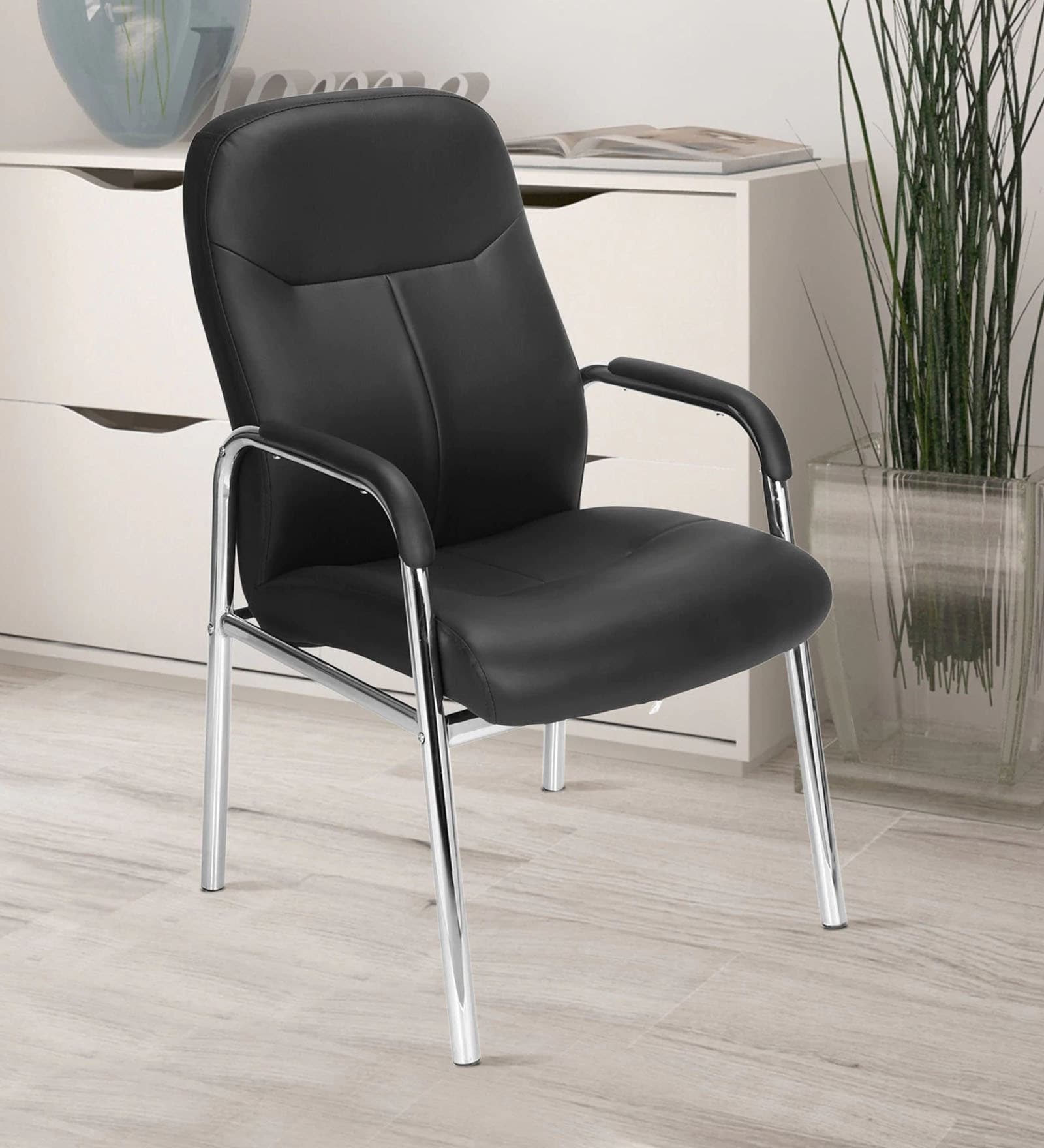 Kiera Leatherette Guest Chair in Black Colour