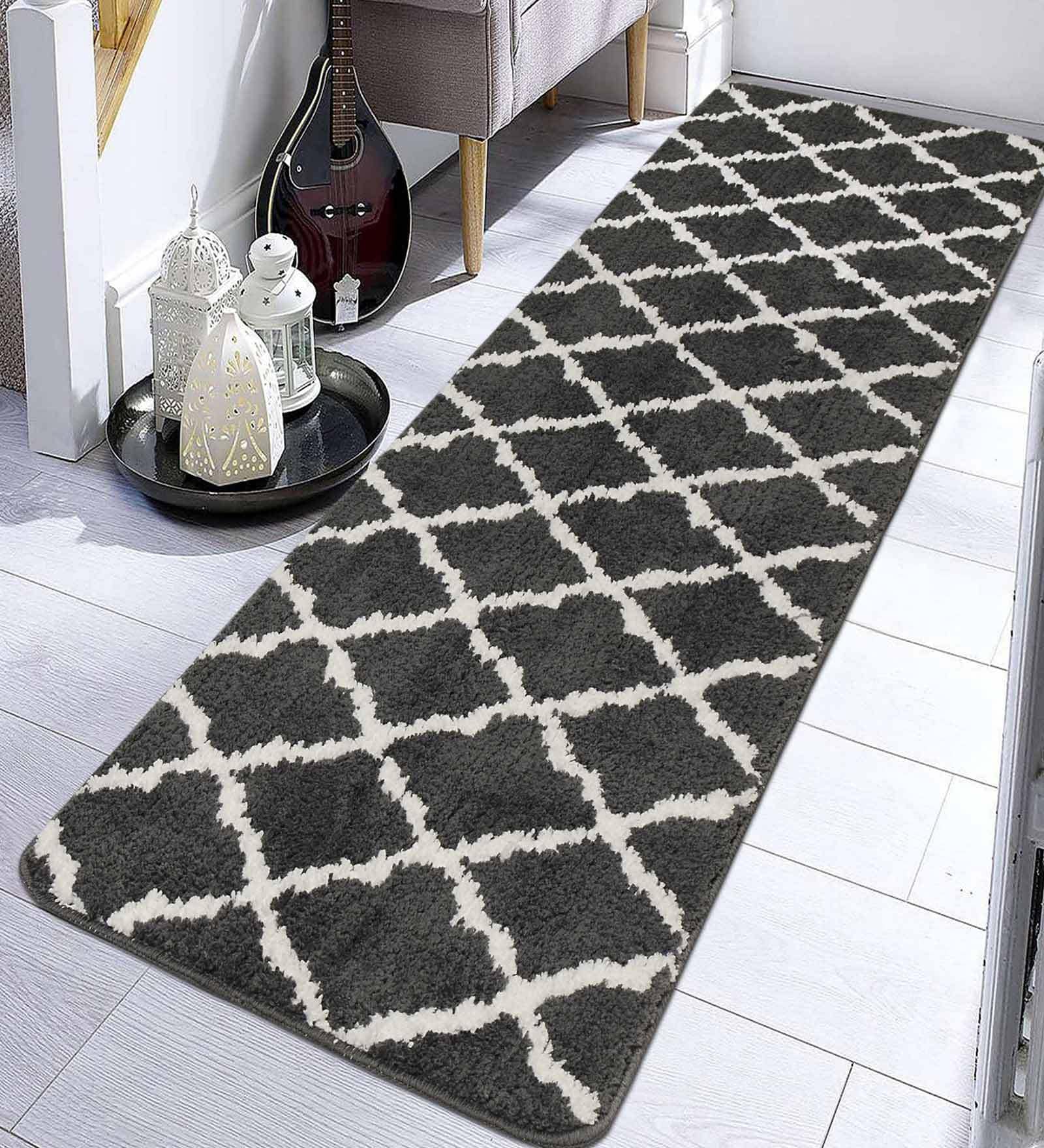 Grey Microfibre 71 x 18 Inches Machine Made Floor Runner