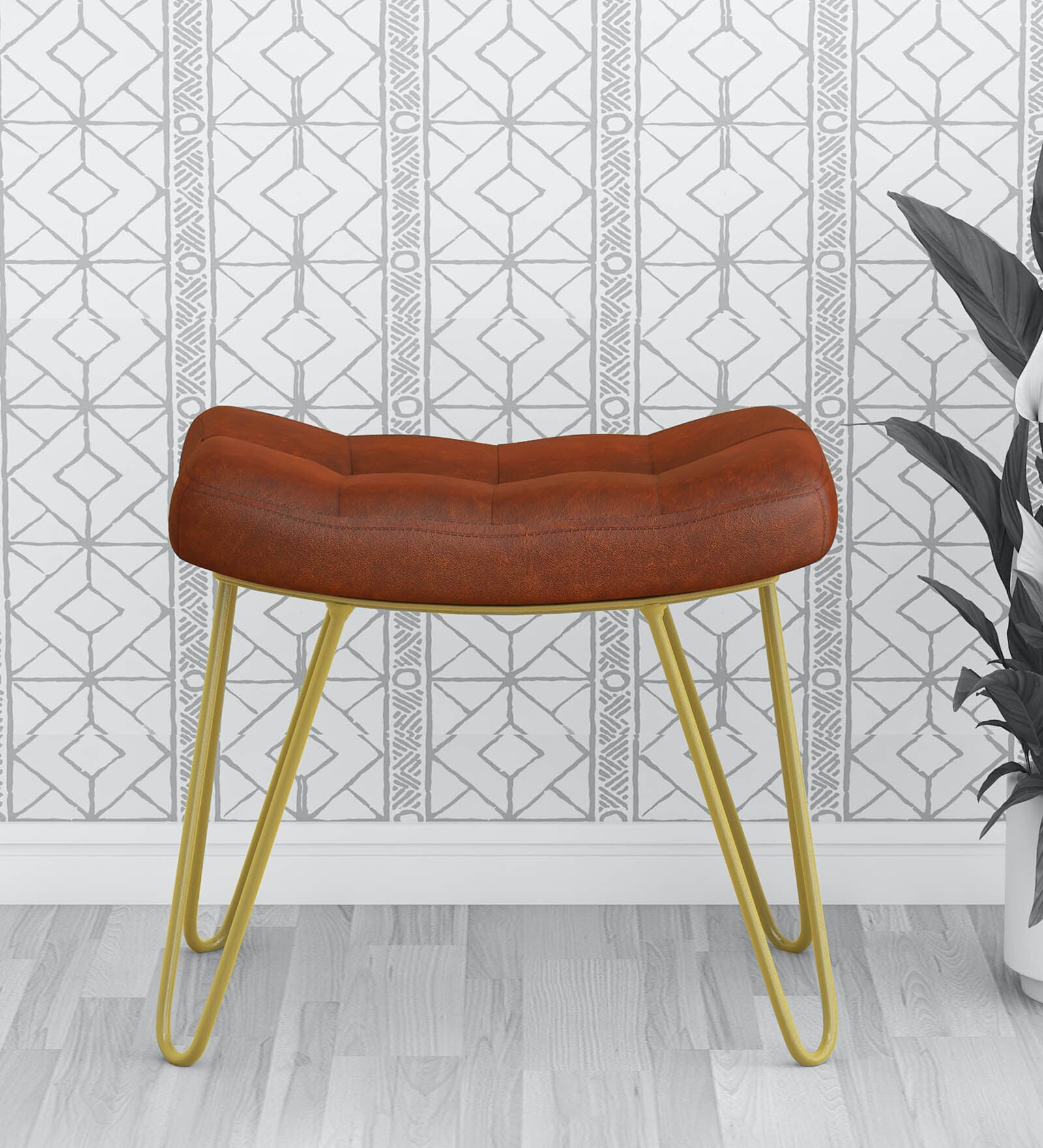 Kim Leather Seating Stool In Gold Colour