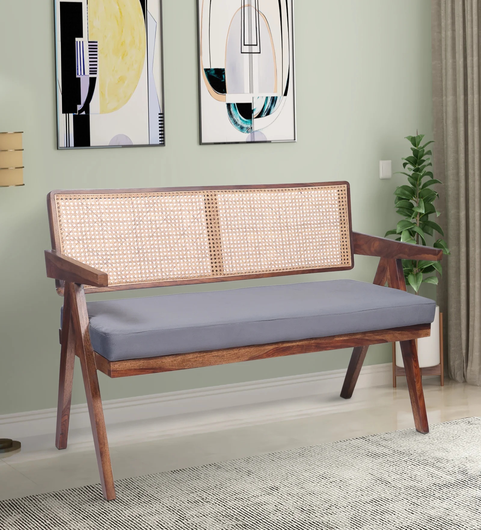 Kimber 2 Seater Rattan Bench in Grey Colour