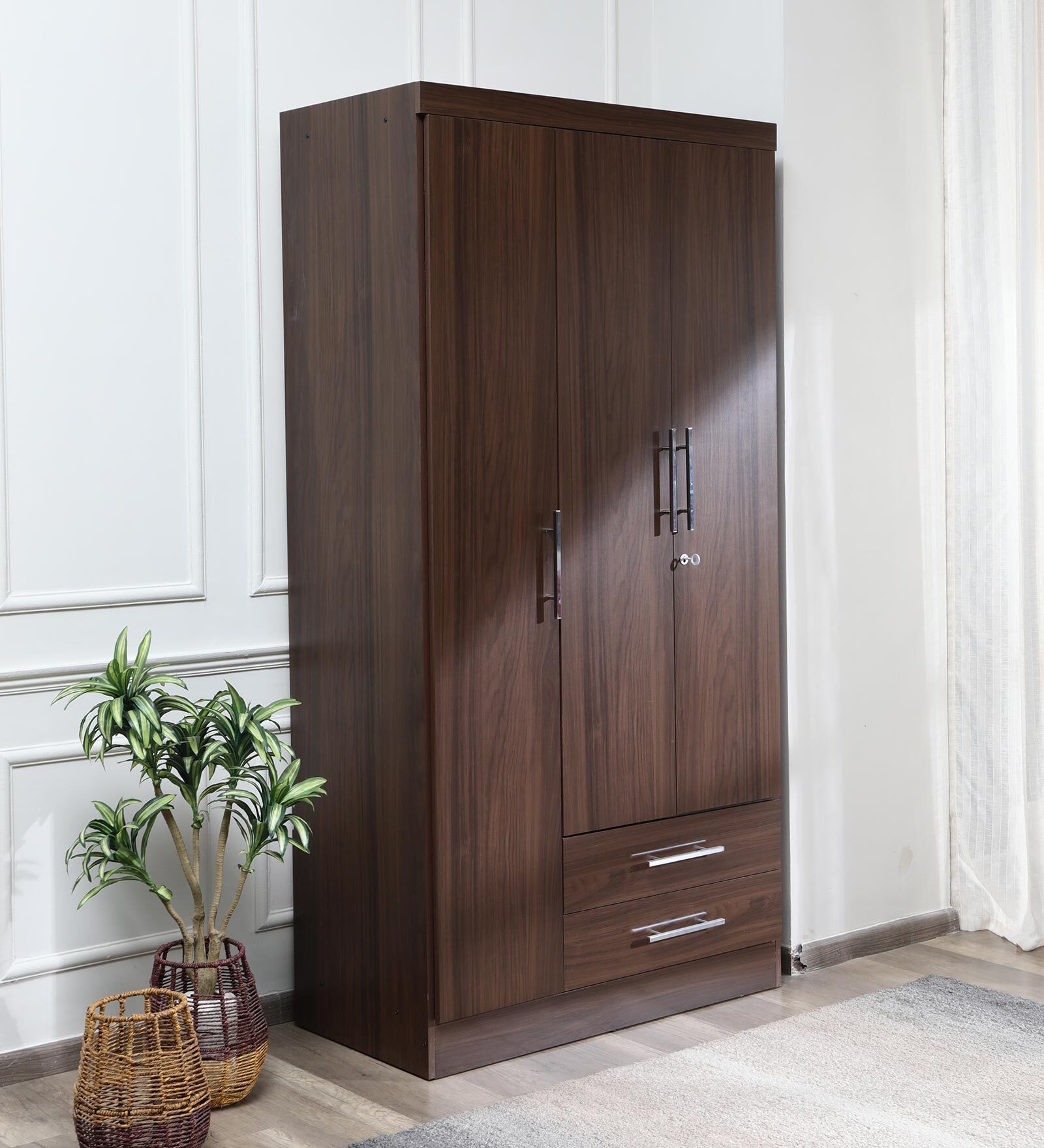 Buy Kimura 3 Door Wardrobe in Teak Finish By Mintwud Online - 3 Door ...