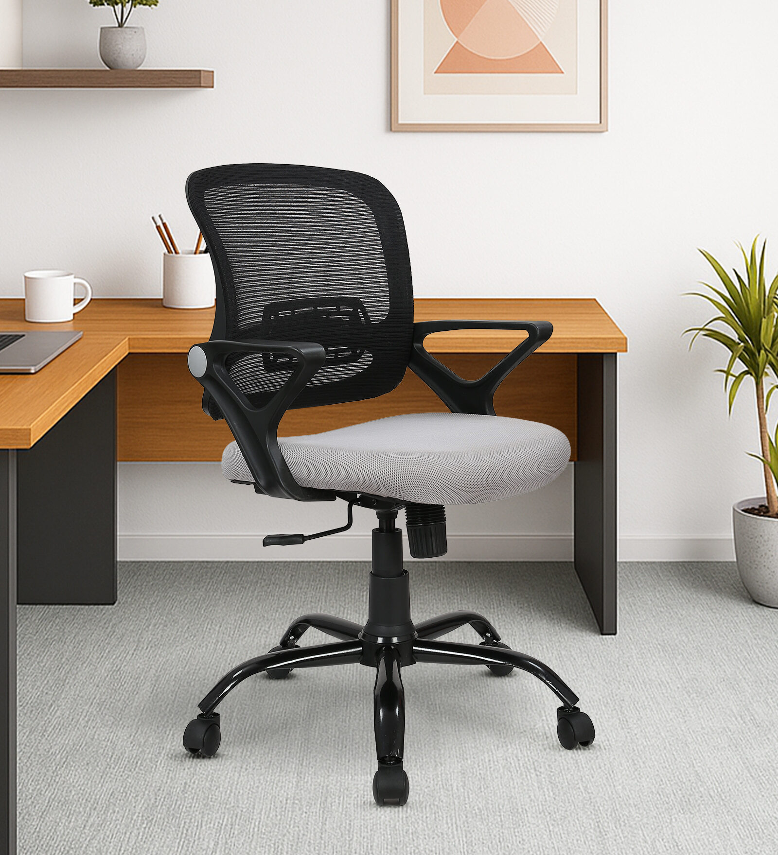 Kimura Mid Back Ergonomic Chair with Tilt Lock Mechanism in Grey Colour