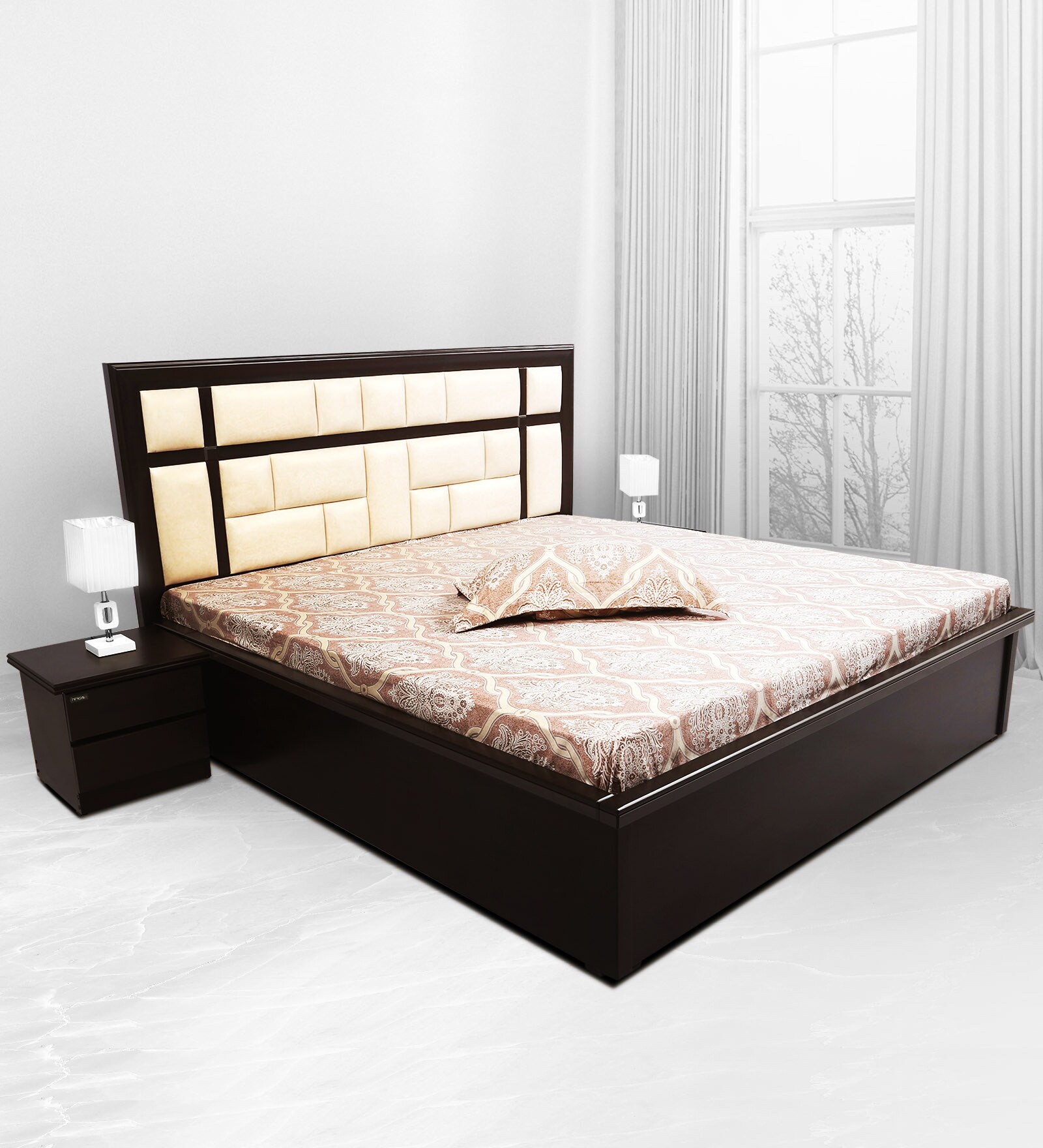 Buy King Size Bed in Walnut Finish by Zorin Online Modern King Size