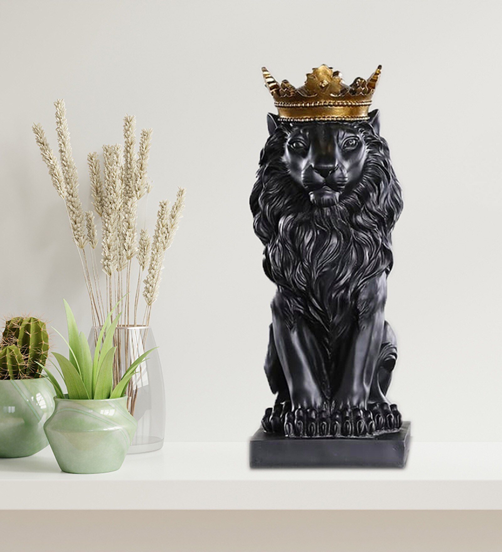 King Crown Lion Black Matte Polyresin Animal Figurine King Crown Lion Black Matte Polyresin Animal Figurine